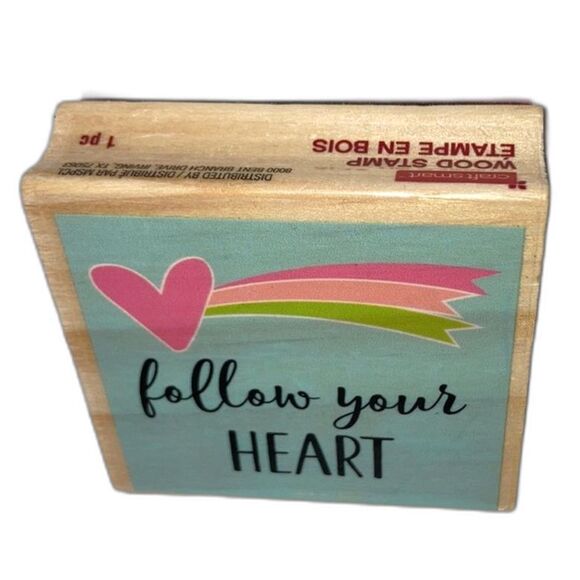 CRAFT SMART Follow Your Heart Rainbow Wood Mounted Rubber Stamp 2.5 x 2.5 inches - Picture 1 of 8